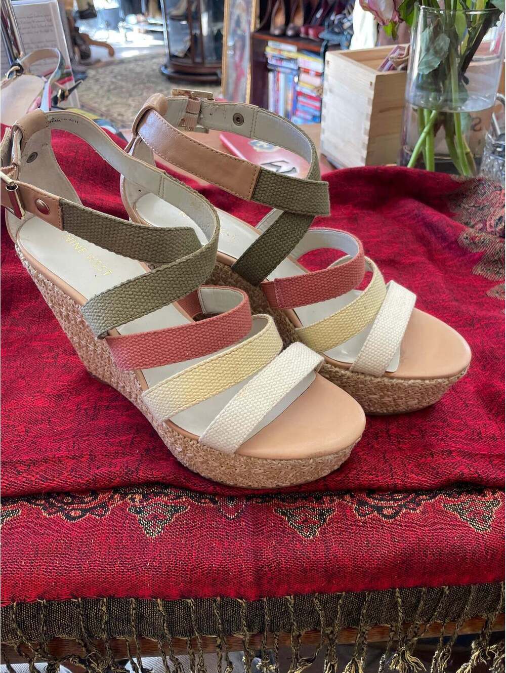 Nine West Multicolor Wedge Sandal 4 Inch Heel size 7.5